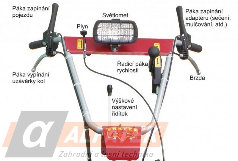 DAKR Pohonná jednotka Panter FD3-500 s řízenou sedačkou BPR a dvounožovým mulčovačem M121