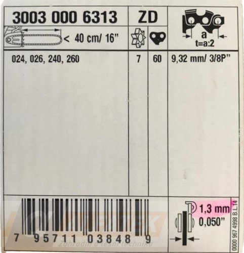 Vodící lišta Stihl Rollomatic E, 40cm,  3/8"  - 1,3mm, 60 čl. (30030006313)