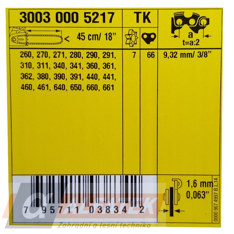 Vodící lišta STIHL Rollomatic E - 45 cm, 1,6 mm 3/8" P 66 čl. (30030005217) ALFATEK s.r.o.
