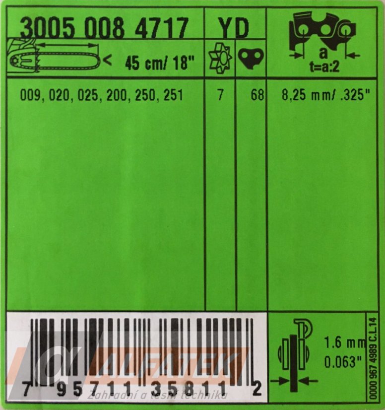 Vodící lišta STIHL Rollomatic E, 45 cm, 1,6-.325" 68 čl. (30050084717) ALFATEK s.r.o.